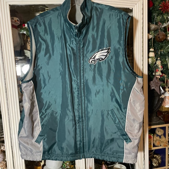 vintage NFL Philadelphia Eagles green white coat zip out fleece vest removable - Picture 6 of 14